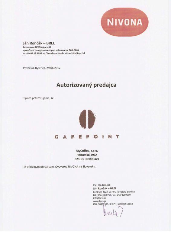 Certifikát autorizovaného predajcu NIVONA